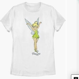 Women's Peter Pan Tinker Bell Retro Watercolor Portrait Graphic T-Shirt size L